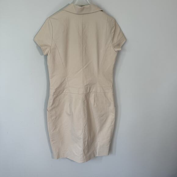Lafayette 148 New York Zip Front Midi Dress Beige Size 8 Career Office Work READ - Picture 5 of 6